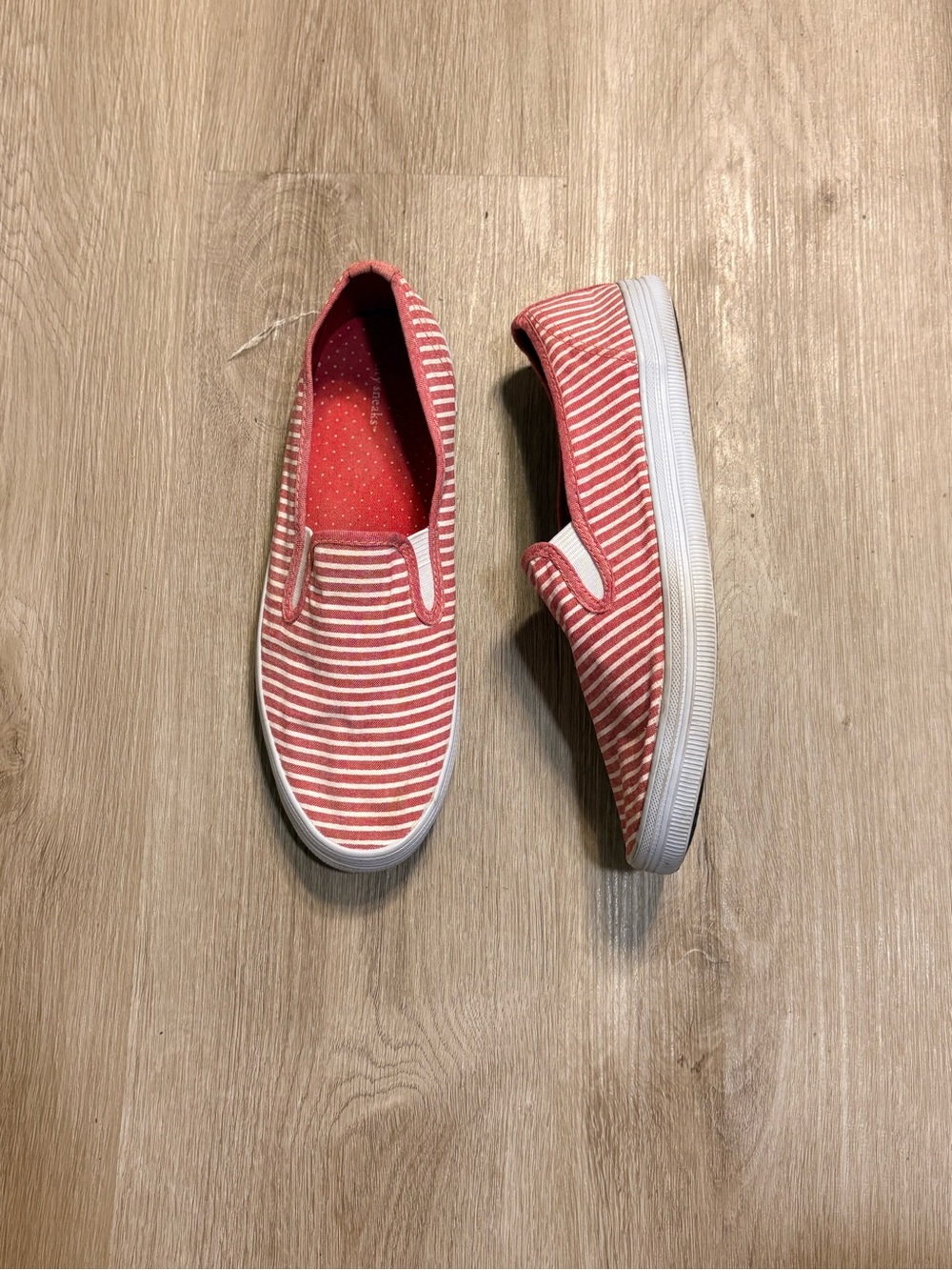 City Sneaks Pink & White Striped Slip On Shoes Size 8 Flats Casual Coquette